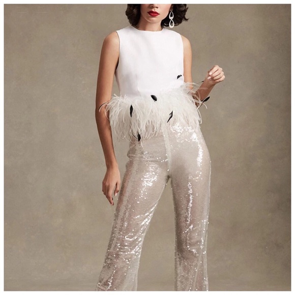Tops - White & Black Satiny Natural Feather Top